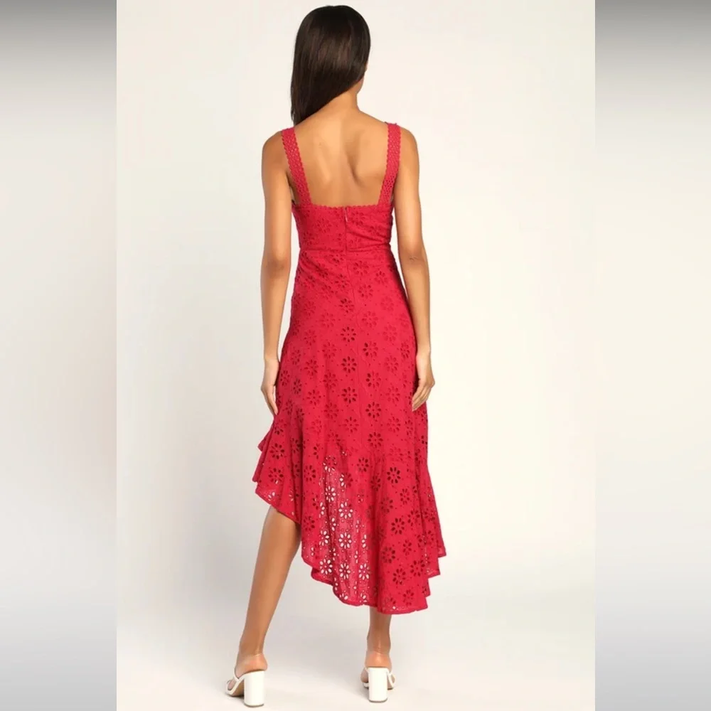Lulu’s Adoring Days Berry Pink Eyelet Ruffled Asymmetrical Dress - Picture 4 of 12